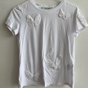 Valentino Butterfly Embroidered White T Shirt Size 36 XS